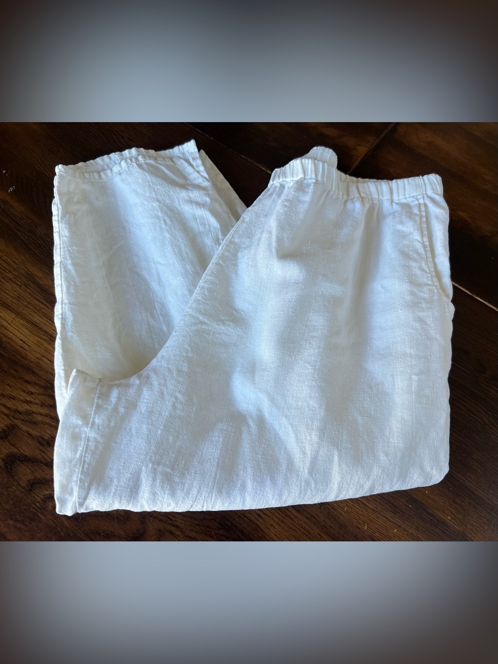 Flax Vtg 100% Linen Floods Women’s M (10-14) Cream Pull On Pants Elastic Pockets